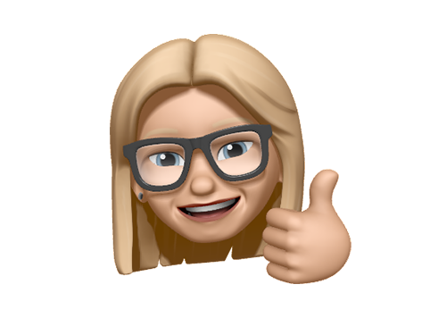 An emoji icon of a blonde woman wearing glasses with her thumb up